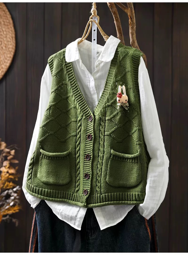 春秋ベスト、前開きニットベスト、カーディガン、冬ベスト、ニットベスト、ニットセーター、防寒対策（Tシャツなし）