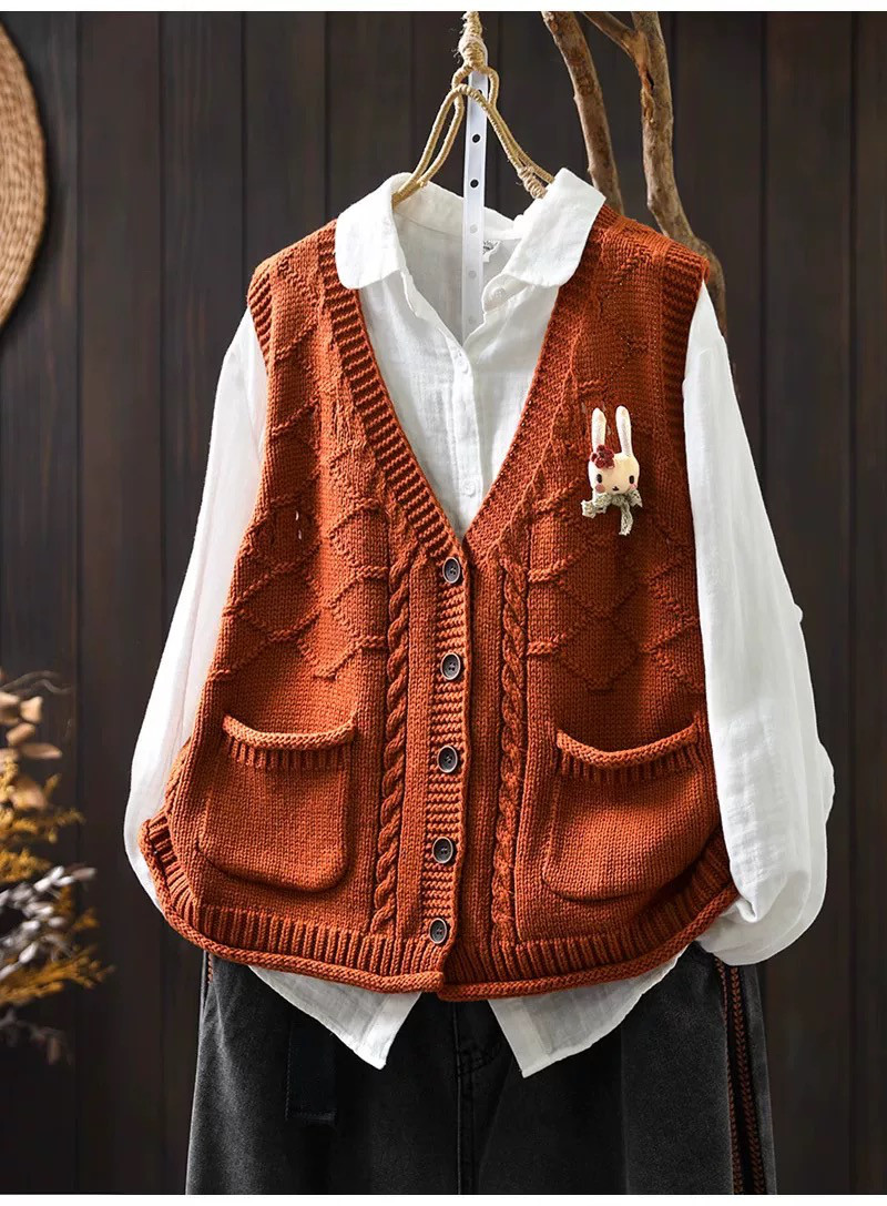 春秋ベスト、前開きニットベスト、カーディガン、冬ベスト、ニットベスト、ニットセーター、防寒対策（Tシャツなし）
