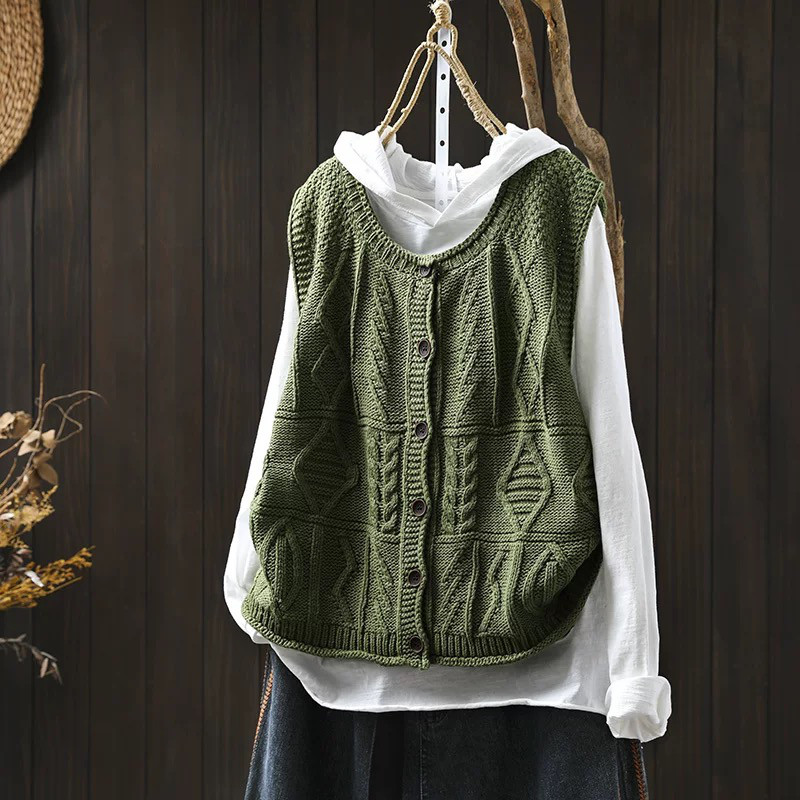 春秋ベスト、前開きニットベスト、カーディガン、冬ベスト、ニットベスト、ニットセーター、防寒対策（Tシャツなし）