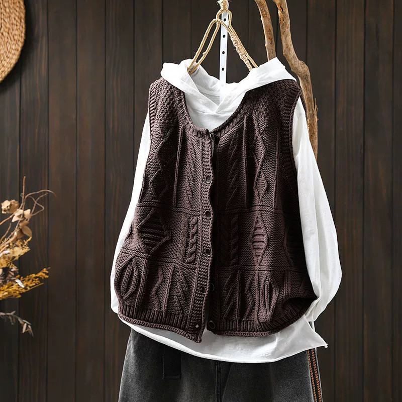 春秋ベスト、前開きニットベスト、カーディガン、冬ベスト、ニットベスト、ニットセーター、防寒対策（Tシャツなし）