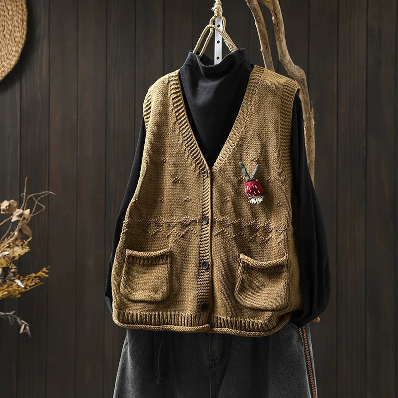 春秋ベスト、前開きニットベスト、カーディガン、冬ベスト、ニットベスト、ニットセーター、防寒対策（Tシャツなし）