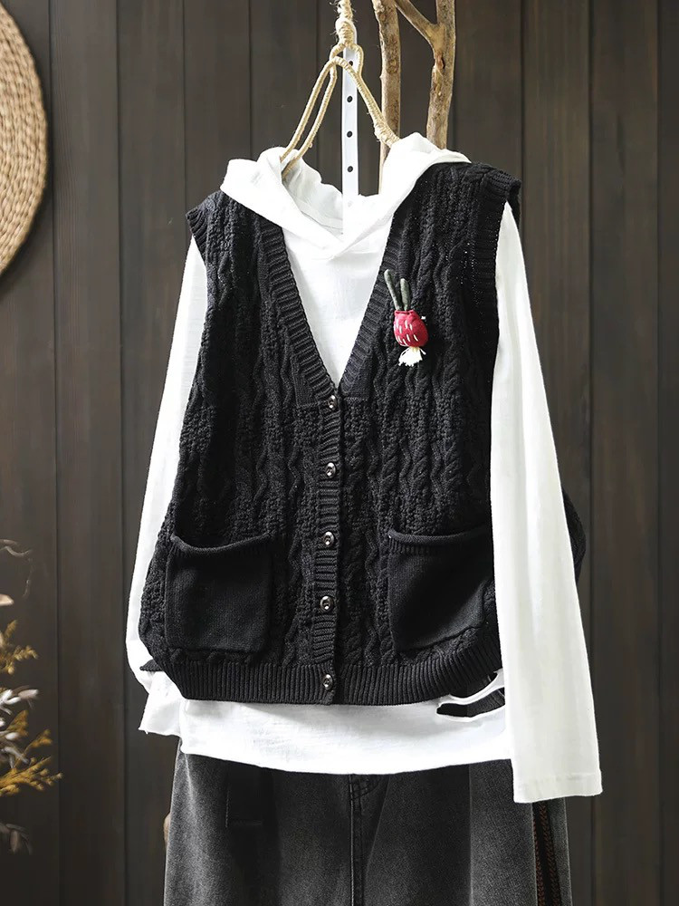 春秋ベスト、前開きニットベスト、カーディガン、冬ベスト、ニットベスト、ニットセーター、防寒対策（Tシャツなし）