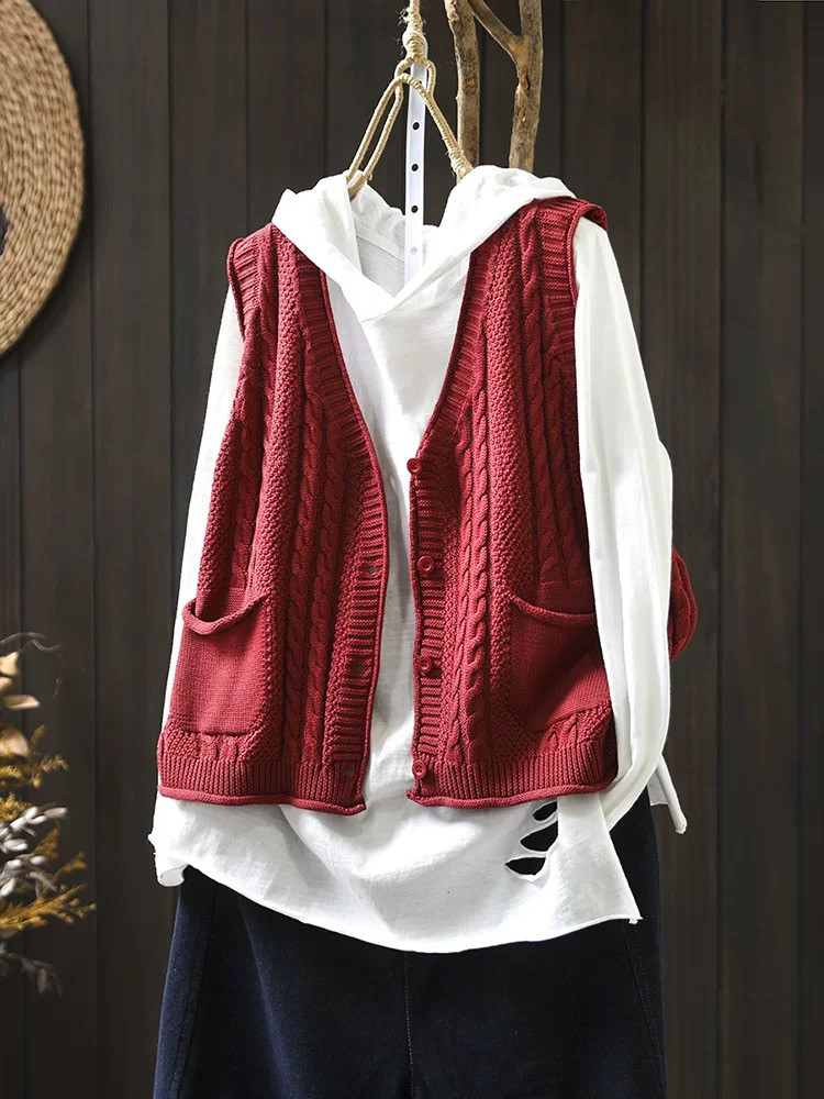 春秋ベスト、前開きニットベスト、カーディガン、冬ベスト、ニットベスト、ニットセーター、防寒対策（Tシャツなし）
