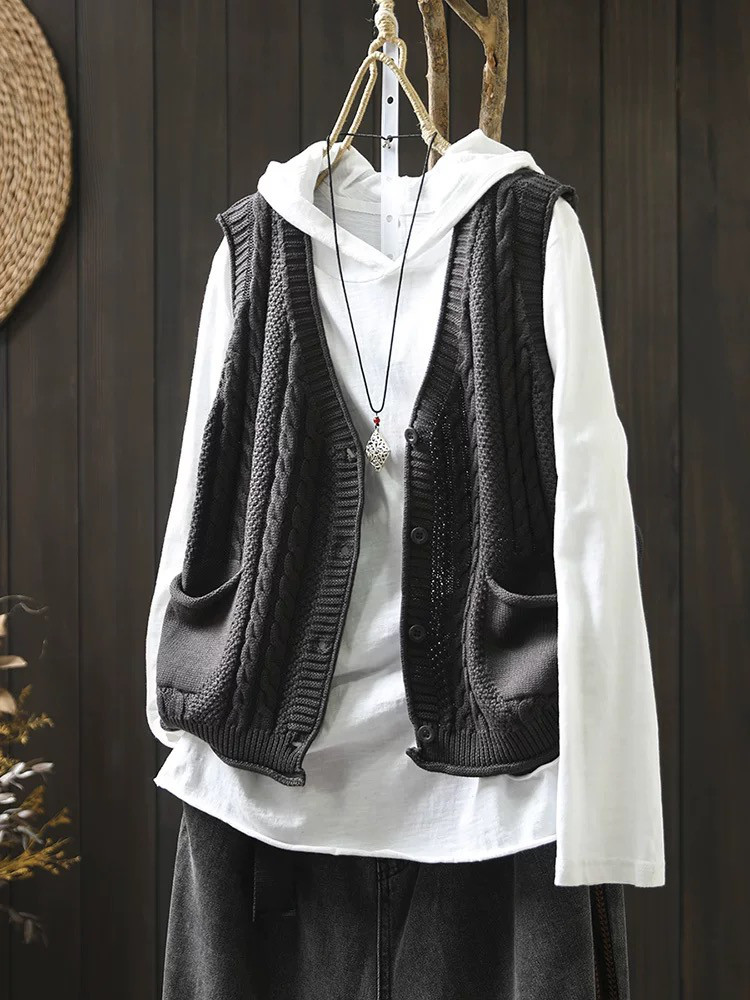 春秋ベスト、前開きニットベスト、カーディガン、冬ベスト、ニットベスト、ニットセーター、防寒対策（Tシャツなし）