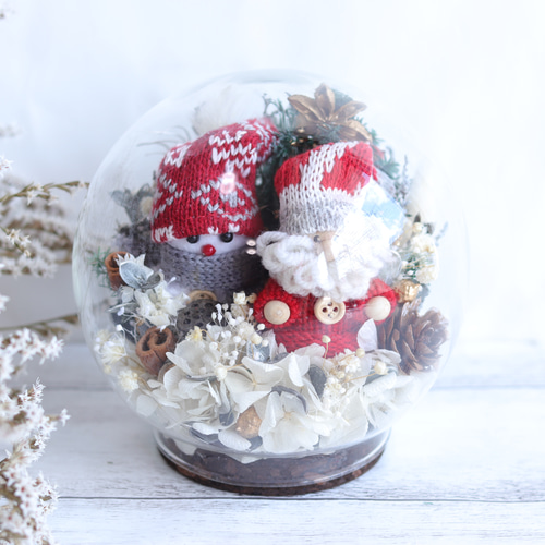 受注製作】北欧風森の中のクリスマス＊ガラスドームSサイズ＊サンタ