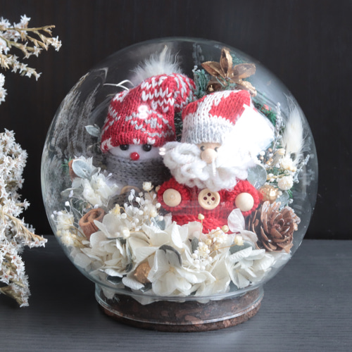 受注製作】北欧風森の中のクリスマス＊ガラスドームSサイズ＊サンタ