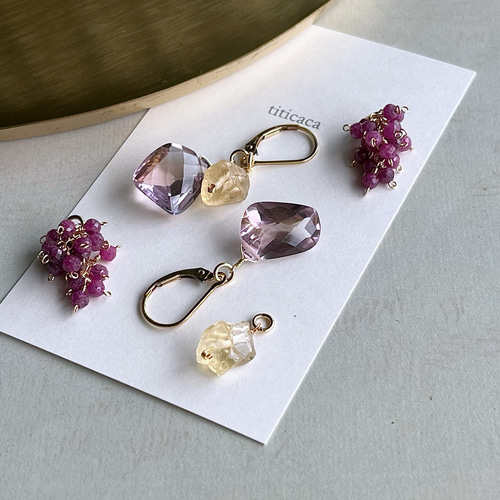 天然ルビーとアメトリンのピアスチャーム·͜· ︎︎ 天然ルビーとアメトリンのピアスチャーム·͜· ︎︎ 日向箱オンライン