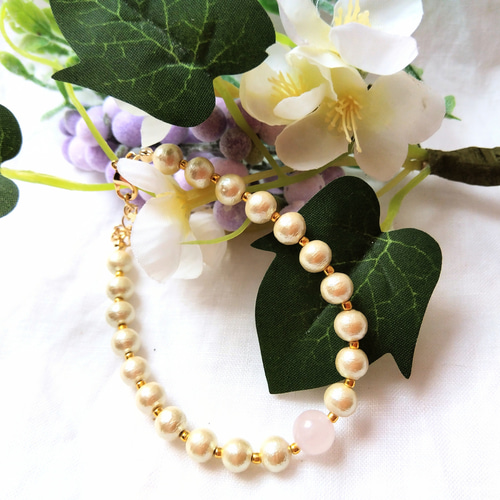 ローズクオーツ&コットンパールブレスレット ブレスレット marbre 通販