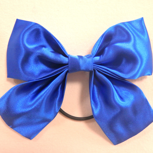 リボン ヘアゴム 青 ブルー サテン 大きめ 発表会 着物 ヘアアクセ