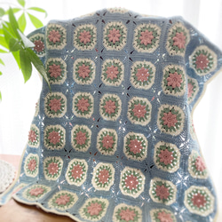 ハンドメイド　お花がたくさん　ブランケット　モチーフ　コットン ハンドメイド 手編み かぎ針編み お花モチーフ ブランケット