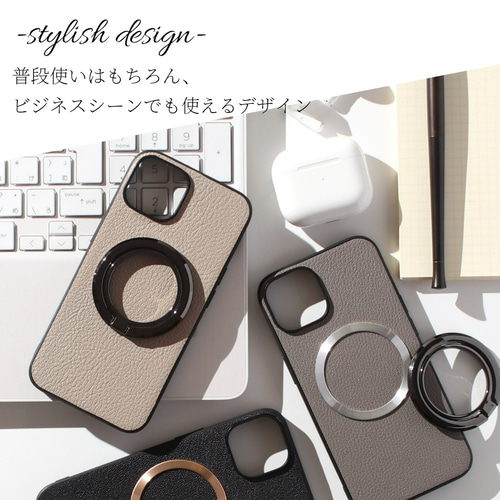 iphone ケース レザー 16 15 14 13 mini リング付き マグセーフ