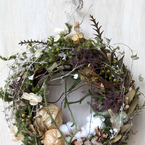 専用＊winter＊コットン＆ホオズキ ドライフラワーリース winter＊コットン＆ホオズキ ドライフラワーリース リース fu.wa