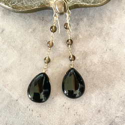 大粒モリオン(黒水晶)×小さなスモーキークォーツ 大人ピアス14kg or イヤリング 3枚目の画像