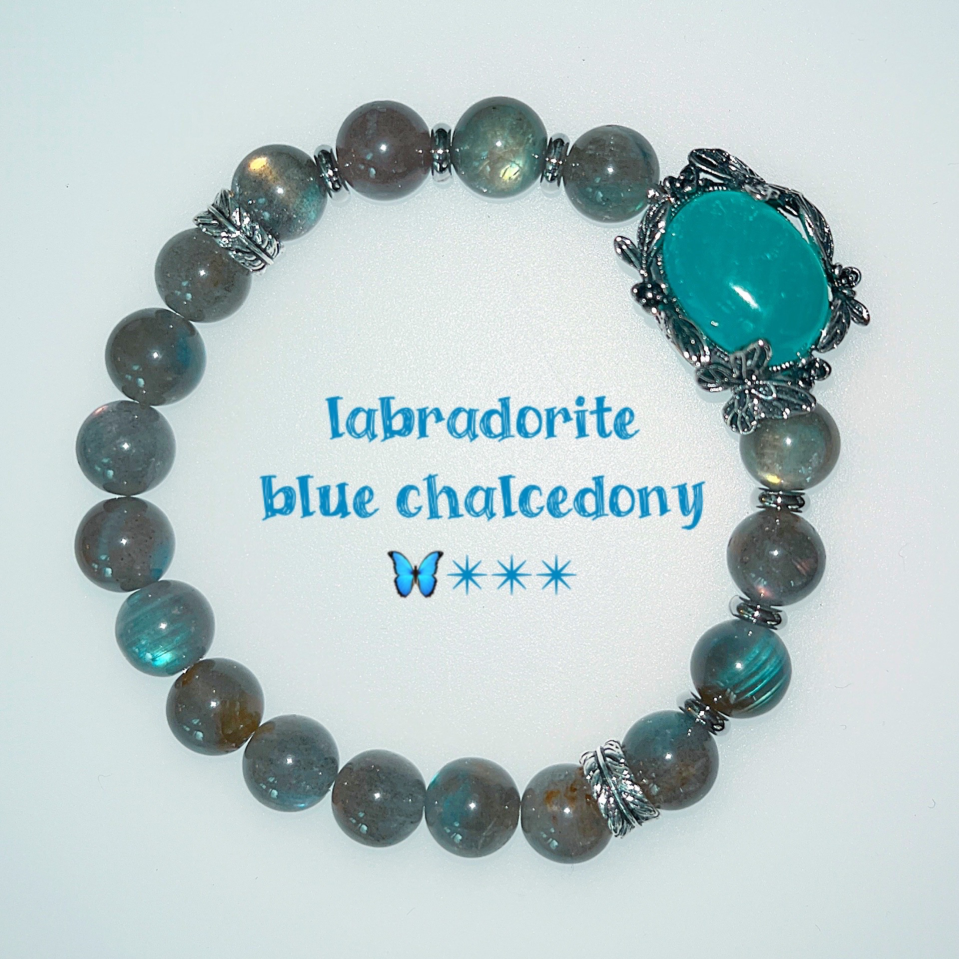 【ブルーカルセドニー】ラブラドライト ブルーカルセドニーブレスレット ラブラドライトブレスレット 天然石ブレスレット