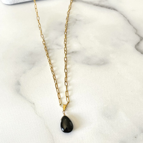 大粒モリオン(黒水晶)ネックレス サージカルステンレス316 ネックレス