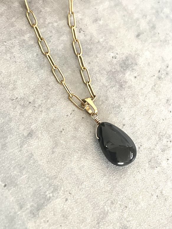 大粒モリオン(黒水晶)ネックレス サージカルステンレス316
