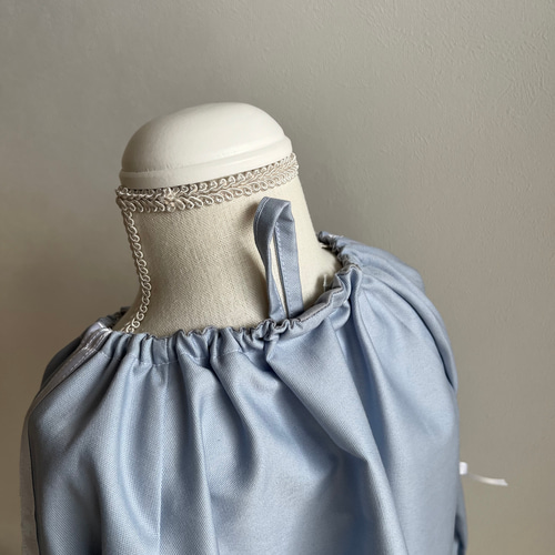 再販✖️7 リボン✖️くすみブルー スモック 女の子 長袖スモック