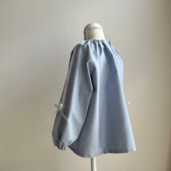 再販✖️7 リボン✖️くすみブルー スモック 女の子 長袖スモック