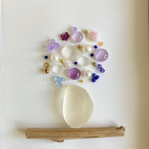 新作・一点もの】紫の花のシーグラスアート・置物/壁かけ