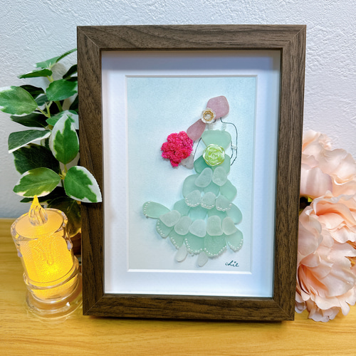 シーグラスアート no.32 ペパーミントグリーンのドレス インテリア