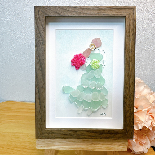 シーグラスアート no.32 ペパーミントグリーンのドレス インテリア