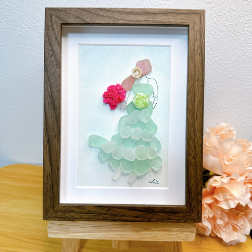 シーグラスアート no.32 ペパーミントグリーンのドレス インテリア  