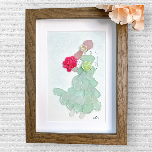 シーグラスアート no.32 ペパーミントグリーンのドレス インテリア