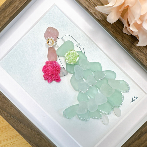 シーグラスアート no.32 ペパーミントグリーンのドレス インテリア  