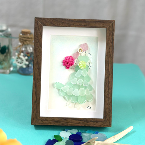 シーグラスアート no.32 ペパーミントグリーンのドレス インテリア