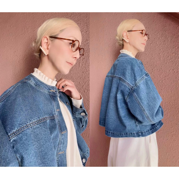 RATA❤️選擇你的長度❤️輕鬆套上，打造時尚造型❤️寬鬆版型❤️柔軟黑色牛仔外套 第19張的照片