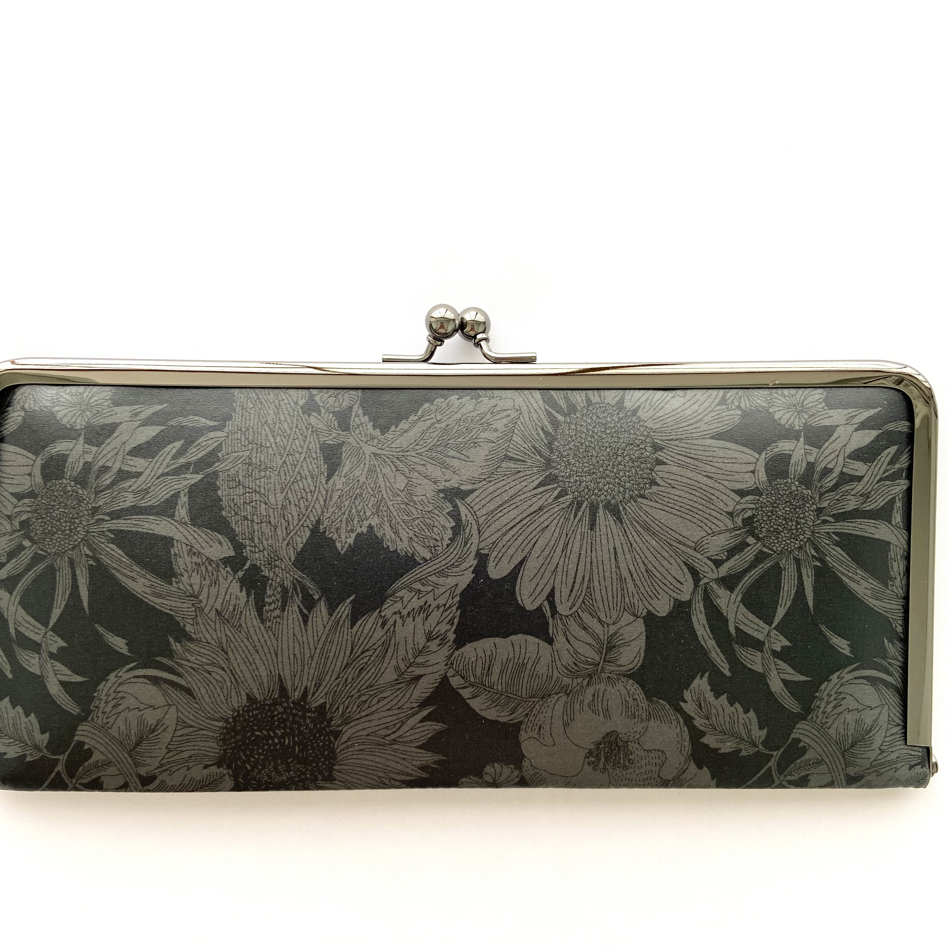 ＊ラミネート＊ がま口長財布 スリム スイム・ダンクレア ダークグレー リバティプリント使用