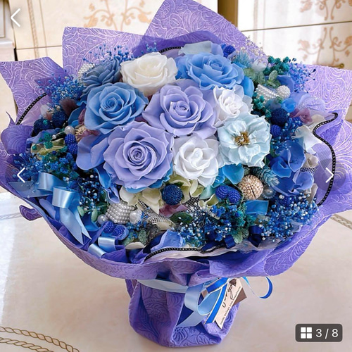 ✨特大✨高級感のある淡い紫＆水色ミックスバラプリザ✨ラッピングの