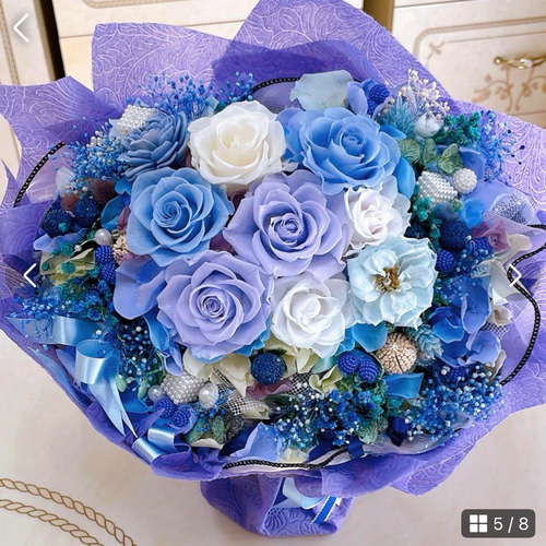 ✨特大✨高級感のある淡い紫＆水色ミックスバラプリザ✨ラッピングの