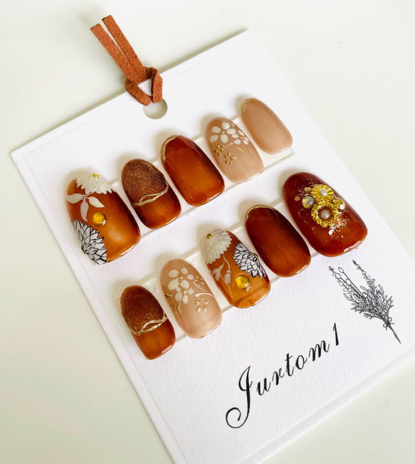 ブラウンネイル】和柄ネイル／成人式ネイル／ブライダルネイル／茶色