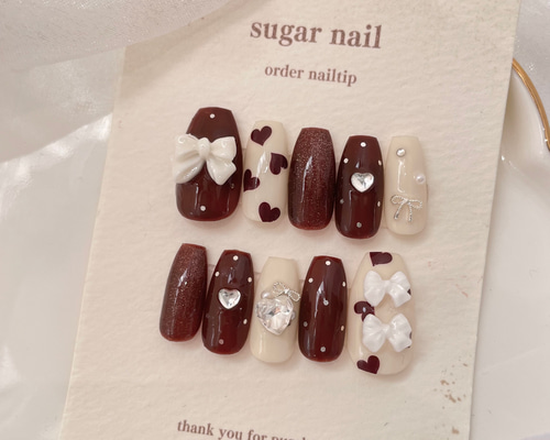 【No.2】オーダーチップ うるうる リボン ハート フレンチ ワンホン No.2】オーダーチップ うるうる リボン ハート フレンチ