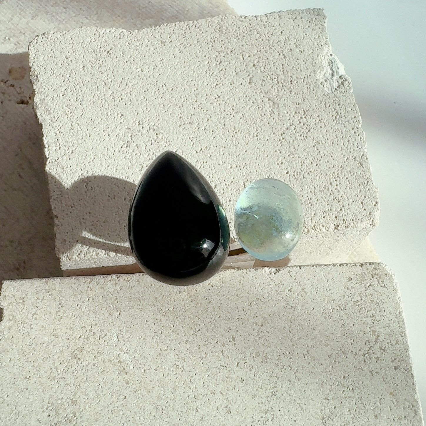 ブラックオニキス×アクアマリンのフォークリング