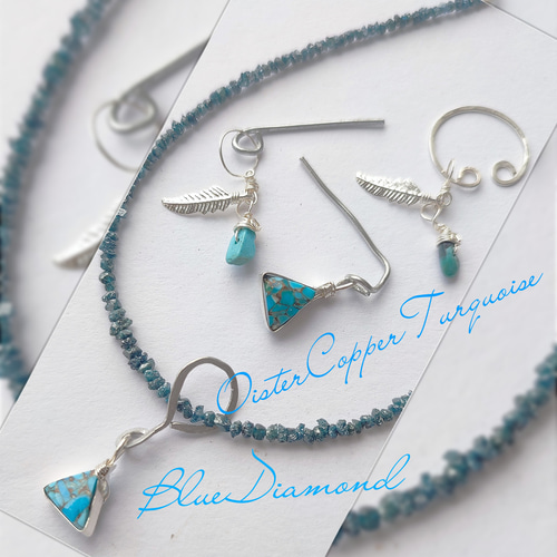 14Kgf ブルー ダイヤモンド 原石 ネックレス 男女兼用 誕生石 贈り物