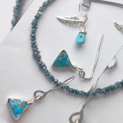 14Kgf ブルー ダイヤモンド 原石 ネックレス 男女兼用 誕生石 贈り物