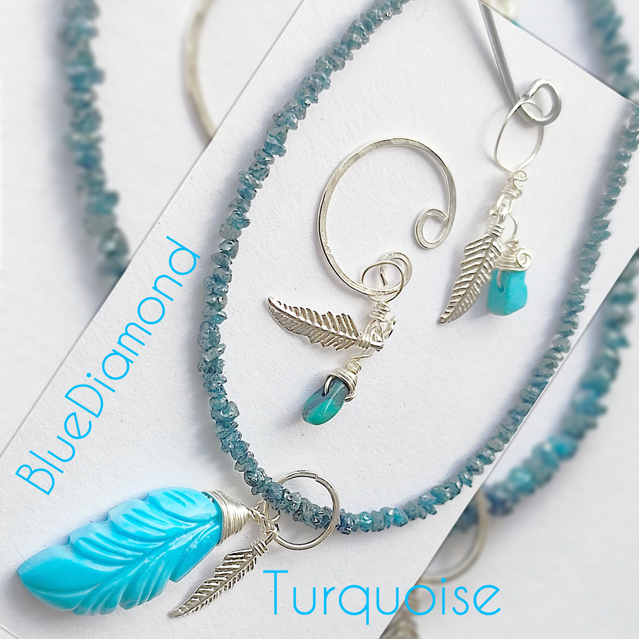 14Kgf ブルー ダイヤモンド　原石　ネックレス 男女兼用　誕生石　贈り物