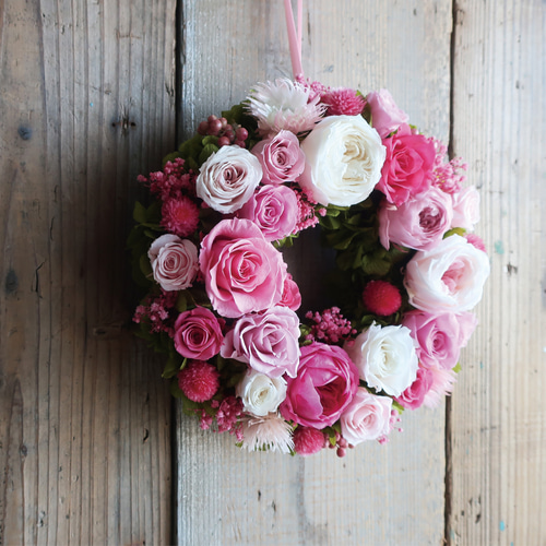 ローズたっぷりフラワーリース ✿ ドライ・プリザーブドフラワー BOX