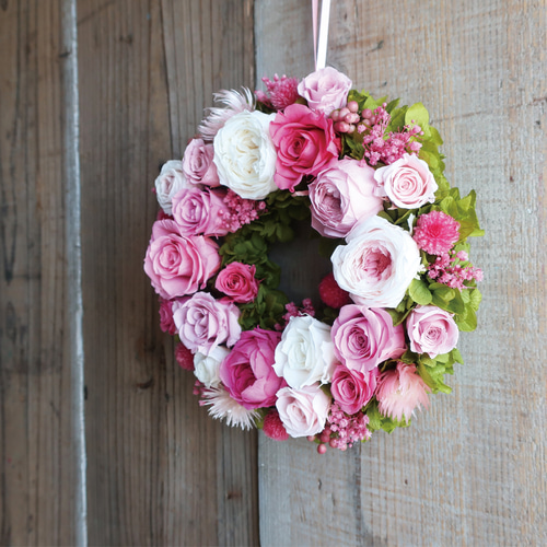 ローズたっぷりフラワーリース ✿ ドライ・プリザーブドフラワー BOX