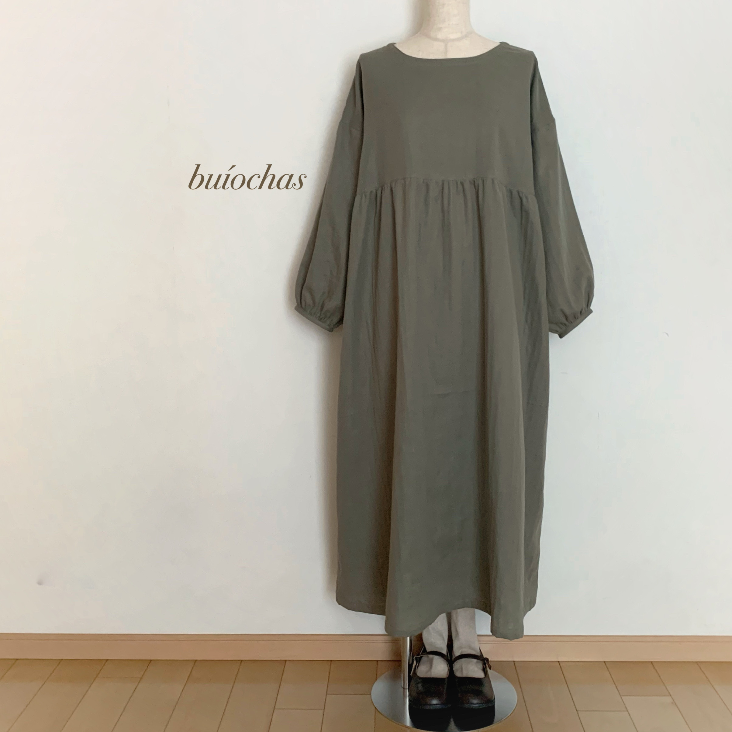 Wガーゼ ゆったり切り替えワンピース(sage green) 7,242円