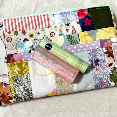ブチ子と源☺︎様専用。ダブルファスナーポーチ パッチワーク 黒