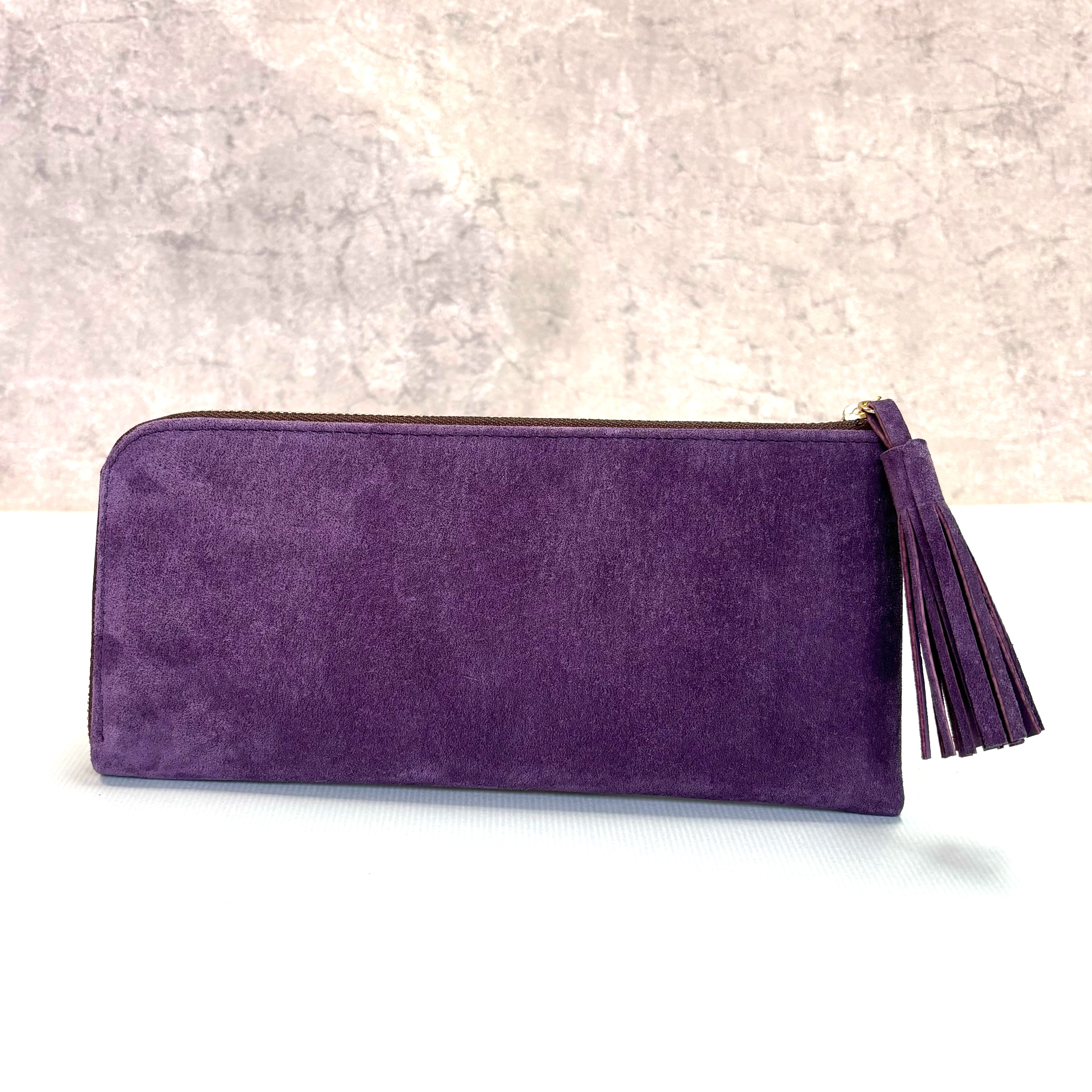 【カラーオーダー可】ピッグスエードのスリムな長財布　バイオレット