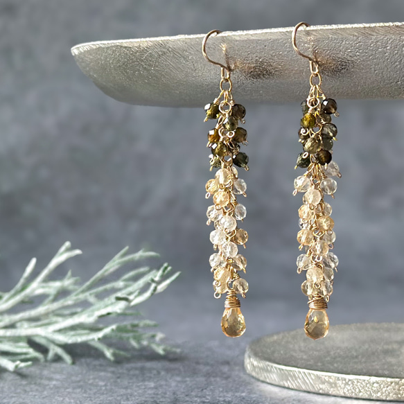 ハワイアンキルトカービング・トルマリンピアス 14kgfラブラド