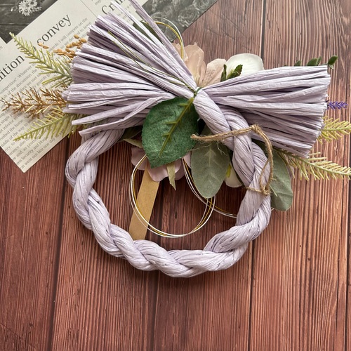 No.186 薔薇のしめ縄リース2025 ハンドメイドお正月飾り玄関リース