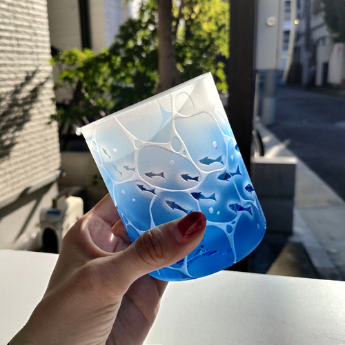 受注制作】minamo小魚 ロックグラス オールド サンドブラスト