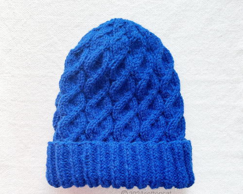 ウールのニット帽 ブルー ケーブル ニット帽・ビーニー cottoncat 通販