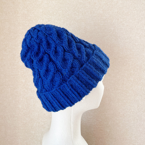 ウールのニット帽 ブルー ケーブル ニット帽・ビーニー cottoncat 通販