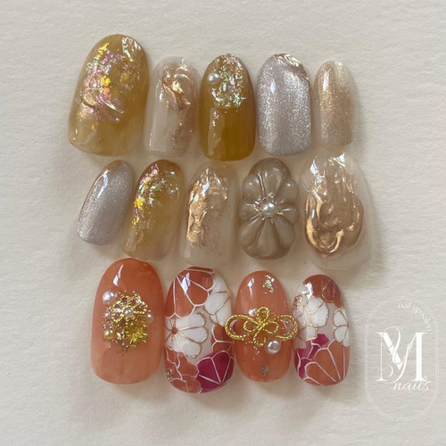 ネイルチップ チップ 成人式 ニュアンス ちゅるん オレンジ フルオーダーネイル 96オレンジニュアンスネイルチップ成人式/振袖/和装/着物結婚式